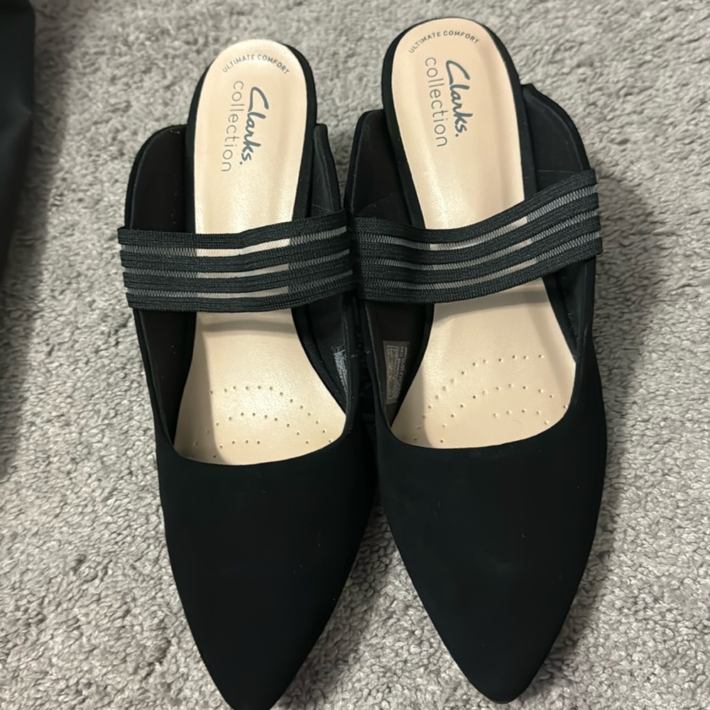 Clark’s Collection size 10 black mules.